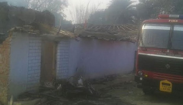 The house at Lohardaga,  that was burnt down by a mob. Picture courtesy: Dainik Bhaskar