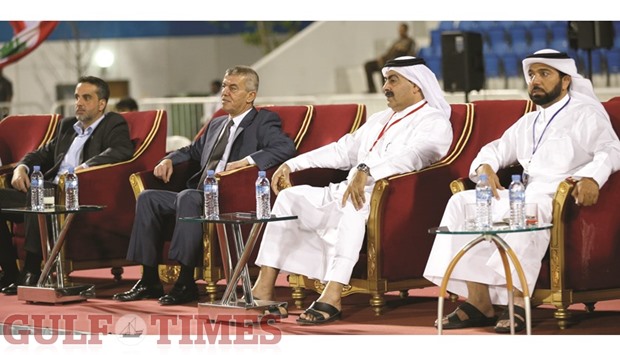 Qatar Rugby Federation president Yousef al-Kuwari and general secretary Ali al-Malki and other officials watch the match. PICTURES: Jayaram.