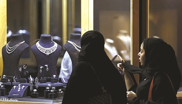Women visiting the jewellery exhibition in Riyadh on Monday.