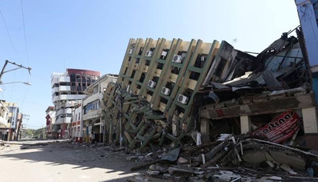 Collapsed buildings are pictured in Portoviejo, Ecuador