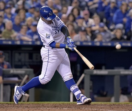 The Kansas City Royalsu2019 Salvador Perez connects on a three-run home run in the fifth inning against the Detroit Tigers at Kauffman Stadium in Kansas City. PICTURE: Kansas City Star/TNS
