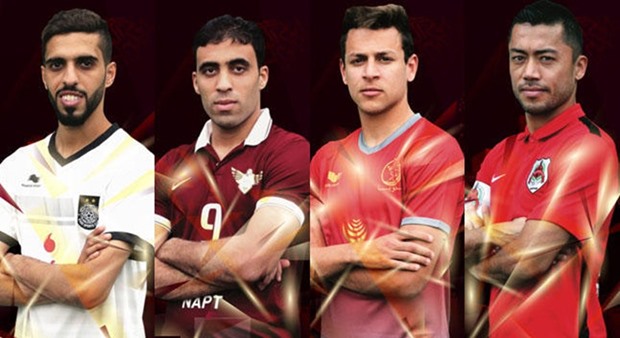 (L-R) Al Saddu2019s Hassan al-Haydous, El Jaishu2019s Abderrazzak Hamdellah, Lekhwiyau2019s Yusef Msakni and Al Rayyanu2019s Rodrigo Tabata.