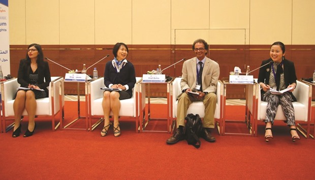 From left: Michelle Staggs, Miwa Yamada, Viraf Mehta and Rozie Zhang at a session of the Asian Region Business and Human Rights Forum yesterday. PICTURE: Jayaram