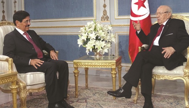 Tunisian President Beji Caid Essebsi meeting with HE Dr Hamad bin Abdul Aziz al-Kuwari.