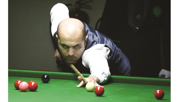 Iranu2019s Amir Sarkhosh in action during the ongoing Asian Snooker Championship at the QBSF Academy. Sarkhosh beat Michael Mengorio of the Philippines 5-3 in the quarter-finals to set up a semis clash with Mohamed Shehab of the UAE.