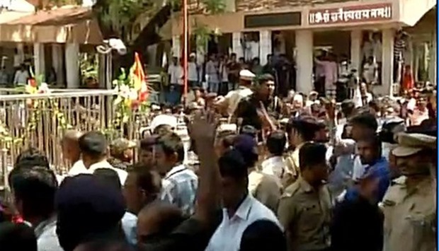 Workers protest at Shani Shingnapur Temple (Maharashtra) over entry of women in the temple