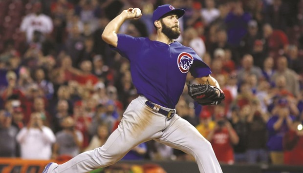 Chicago Cubs starting pitcher Jake Arrieta throws the last pitch of a no-hitter during the ninth inning against the Cincinnati Reds at Great American Ball Park. The Cubs won 16-0. (USA TODAY Sports)
