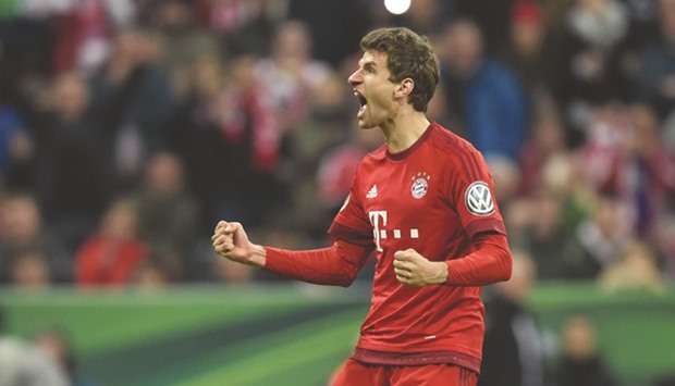 Thomas Mueller's Bayern Munichu2019s need to beat Hertha, and hope second-placed Borussia Dortmund lose at Stuttgart, to have their title victory confirmed today. (AFP)