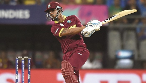 File photo of West Indies batsman Lendl Simmons playing a shot during the semi-final match against India at The Wankhede Stadium in Mumbai on March 31.