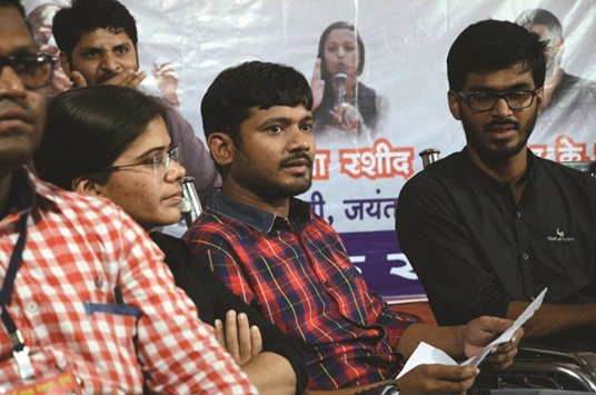 JNUSU president Kanhaiya Kumar addresses a studentsu2019 rally in Tilak Nagar in Mumbai yesterday.