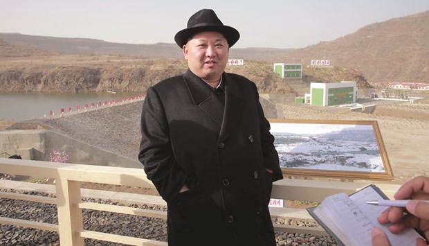 North Korean leader Kim Jong Un is seen at the Paektusan Hero Youth Power Station No. 3 in this undated photo released by North Koreau2019s Korean Central News Agency (KCNA) yesterday.