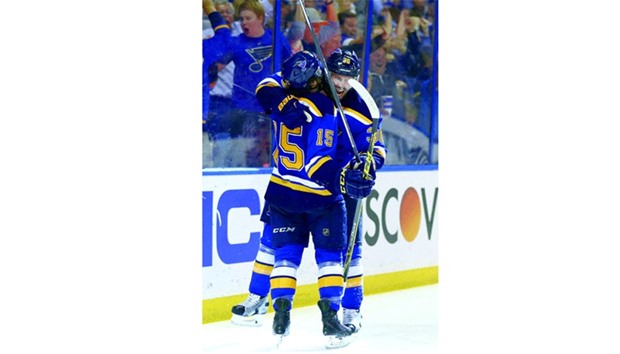 Troy Brouwer of the St. Louis Blues celebrates after scoring the game-winning goal against the Chicago Blackhawks in Game Seven of the Western Conference First Round during the 2016 NHL Stanley Cup Playoffs at the Scottrade Center in St. Louis, Missouri. The blues beat Blackhawks 3-2 to win the series. (Getty Images/AFP)