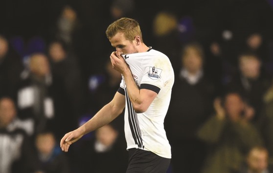 Tottenhamu2019s Harry Kane looks dejected after the game.
