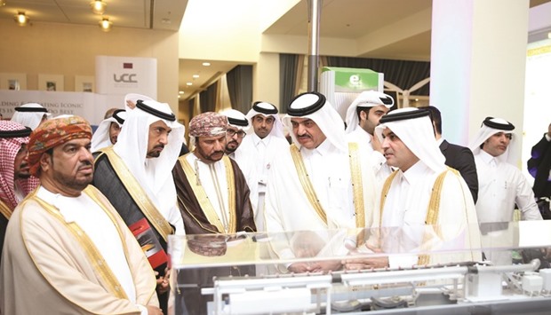 Qatar Minister for Municipalities and Environment HE Mohamed bin Abdullah al-Rumaihi and Ashghal president and senior engineer Nasser bin Ali al-Mawlawi at the opening of the Gulf Municipal Work Conference yesterday.