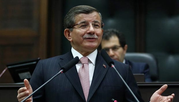 Turkish Prime Minister Ahmet Davutoglu delivers a speech in Ankara