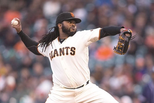 San Francisco Giants starting pitcher Johnny Cueto (47) delivers a pitch in the first inning against the San Diego Padres.