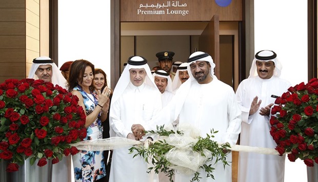 Sheikh Ahmed bin Saeed al-Maktoum and Akbar al-Baker officially opening Qatar Airwaysu2019 Premium Lounge at Dubai International Airport yesterday.