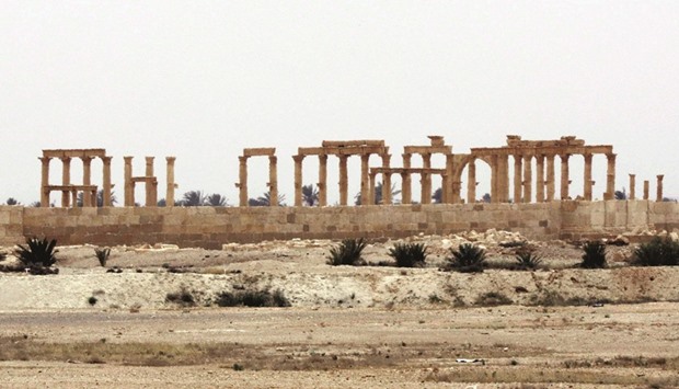 This file photo taken on April 9, 2016 shows a view of the Great Colonnade in the ancient city of Palmyra in central Syria. The UN cultural agency said yesterday that Palmyra had suffered significant damage at the hands of Islamic State militants, but that the archaeological site retains much of its authenticity.
