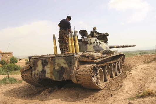 An Afghan National Army (ANA) tank is parked at an outpost in Kunduz province.