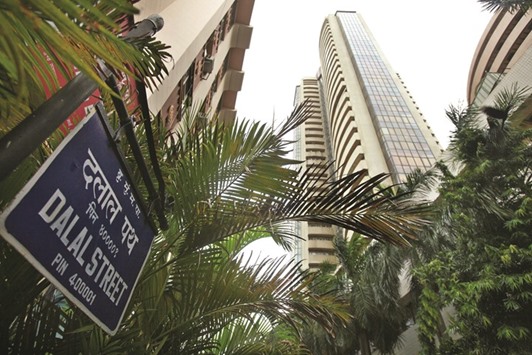 The Bombay Stock Exchange building is seen in Mumbai. The Sensex closed down 1.8% to 25,603.10 points yesterday.