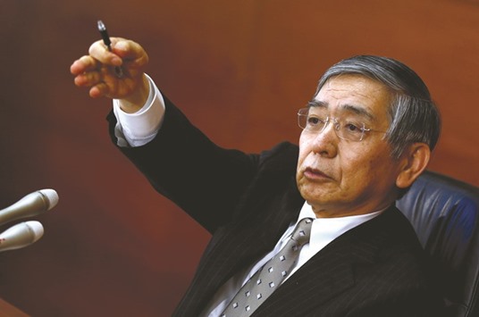 Bank of Japan governor Haruhiko Kuroda gestures during a news conference in Tokyo. The BoJ shocked markets yesterday as it held fire on fresh stimulus measures, sparking questions about whether there is anything left in its policy arsenal to kickstart a sliding economy.