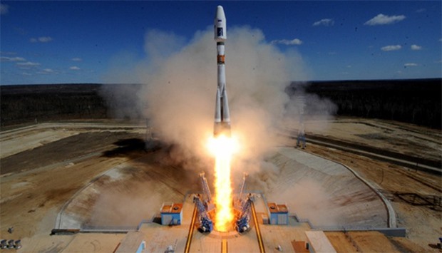 A Russian Soyuz 2.1a rocket lifts off from the launch pad at the new Vostochny
