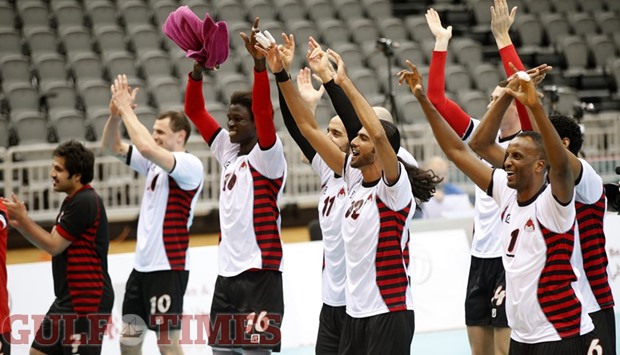 Al Rayyan players celebrate after defeating El Jaish to win the Qatar Cup volleyball final yesterday. PICTURES: Jayaram