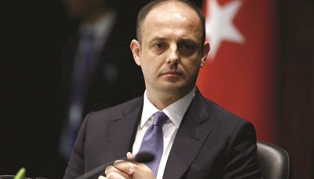 Turkeyu2019s new central bank governor Murat Cetinkaya attends a brief ceremony at which he officially took over from outgoing governor Erdem Basci in Ankara on April 19. Turkish shares gained for a fourth month and bonds rallied as a pledge by Cetinkaya to make inflation his top priority signalled to investors he wouldnu2019t succumb to government pressure.