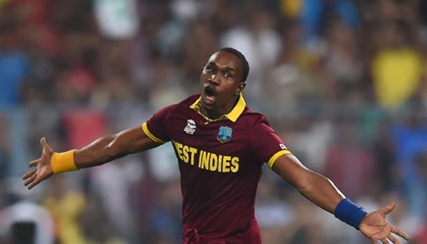 Dwayne Bravo of the West Indies celebrates the wicket of England's Moeen Ali during the World T20 final at the Eden Gardens in Kolkata on Sunday