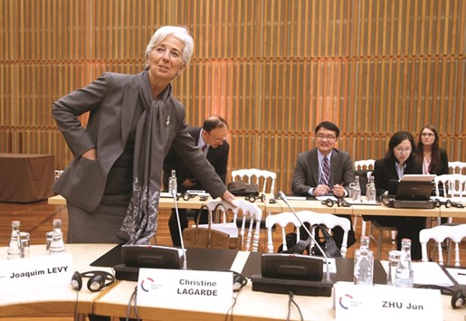 IMF managing director Christine Lagarde arrives to attend a seminar in Paris on March 31. Greek Prime Minister Alexis Tsiprasu2019s office said yesterday that Tsipras had asked Lagarde to clarify the Fundu2019s stance, after WikiLeaks published what it said was the transcript suggesting that the IMF may threaten to pull out of Greeceu2019s bailout as a tactic to force European lenders to offer more debt relief.