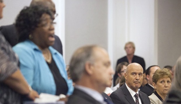 The parents of Michael Slager look on during an emotional plea from Judy Scott, mother of Walter Scott, to deny bond for former police officer Slager, in Charleston, South Carolina.