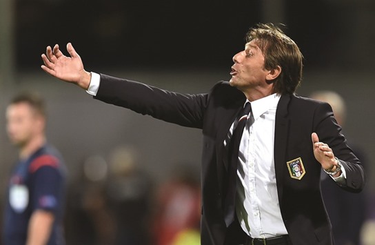 File picture of then Italyu2019s coach Antonio Conte gesturing during the UEFA Euro 2016 group H qualifying match between Italy and Malta.