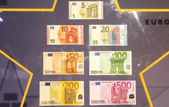 Various denominations of euro banknotes are displayed at the European Central Bank headquarters in Frankfurt. Brexit concern is seen as the number-one reason why the single currency will fall -- outweighing the impact of the Federal Reserve raising interest rates later in the year and the European Central Banku2019s commitment to currency-sapping stimulus.