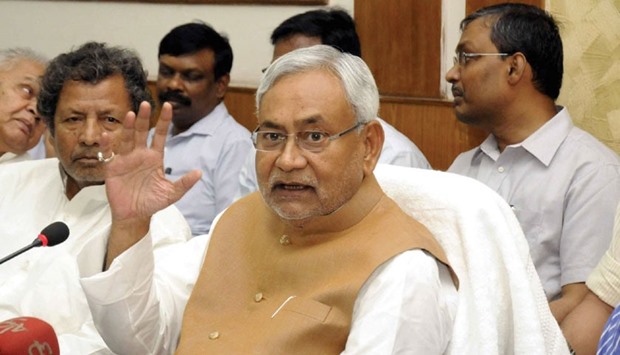 Bihar Chief Minister Nitish Kumar addresses a press conference in Patna yesterday.
