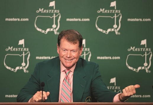 Tom Watson of the United States speaks to the media during a practice round prior to the start of the 2016 Masters Tournament.