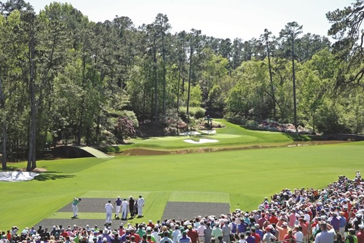 Jordan Spieth plays a shot from the 12th tee during a practice round prior to the start of the 2015 Masters Tournament at Augusta National Golf Club.
