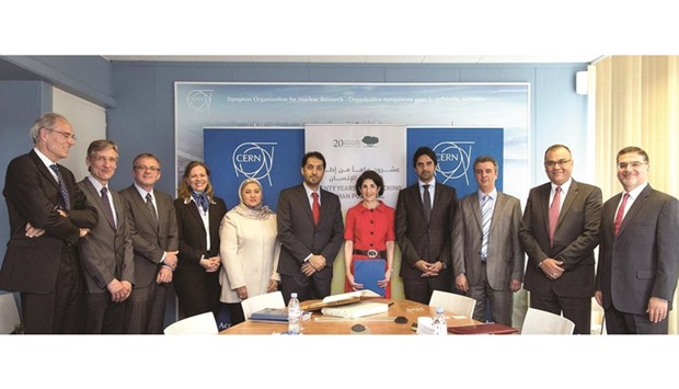 The Qatari delegation with members of CERN during the signing of the agreement in Geneva.
