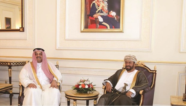 HE the Minister of State for Defence Affairs Dr Khalid bin Mohamed al-Attiyah holding talks with Omanu2019s Minister Responsible for Defence Affairs Sayyid Badr bin Saud bin Harib al-Busaidi in Muscat yesterday.