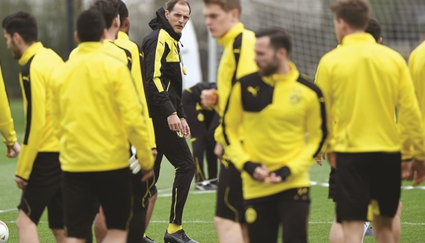 Dortmundu2019s head coach Thomas Tuchel oversees a training session.