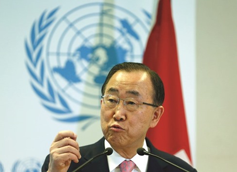 UN Secretary-General Ban Ki-moon addressing a news conference at the Conference on the Prevention of Violent Extremism  in Geneva yesterday.