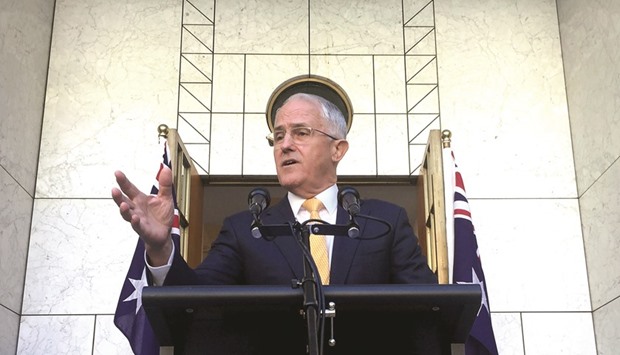 Australian Prime Minister Malcolm Turnbull speaks during a media conference at Parliament House in Canberra. Turnbull promised to hand down a prudent budget next month, speaking less than a week after a major opinion poll showed the government trailing the opposition for the first time since he deposed Tony Abbott seven months ago.