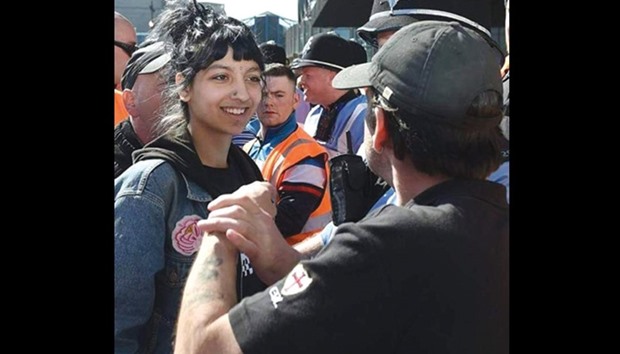 Saffiyah Khan confronts an EDL protester.