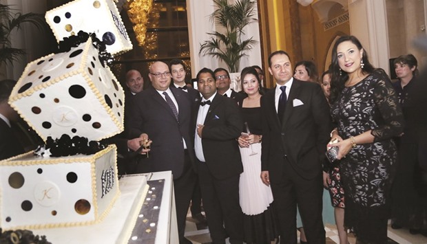 Wissam Suleiman, cluster general manager for Kempinskiu2019s Doha properties and other officials lead the cake-cutting ceremony during the 120th anniversary of Kempinski Hotels. PICTURE: Jayan Orma