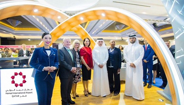 Qatar Airways Group chief executive Akbar al-Baker with al-Meer and other dignitaries during the 12th ACI Asia-Pacific Regional Assembly, Conference & Exhibition in Doha.