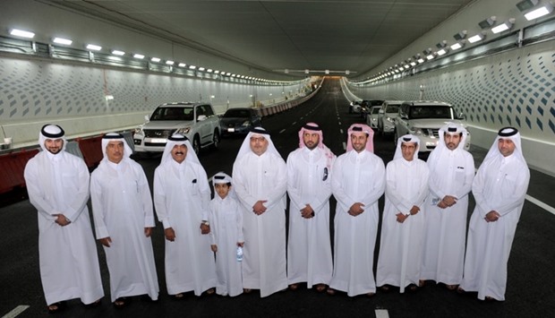 Saad bin Ahmed al-Mohannadi and other Ashghal officials at the opening of the Onaiza tunnel yesterday. PICTURE: Shemeer Rasheed