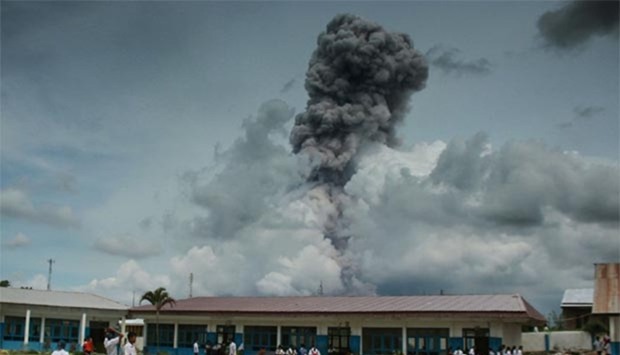 The Mount Sinabung volcano spews thick smoke on Wednesday.
