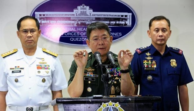 Armed Forces of the Philippines Chief of Staff Gen. Eduardo Ano gestures during a news conference in Manila on Wednesday.