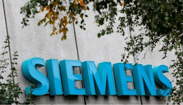 Siemens logo is pictured at Siemens Healthineers headquarters in Erlangen near Nuremberg, Germany.