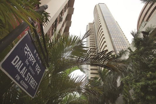 The Bombay Stock Exchange building is seen in Mumbai. The BSE Sensex closed down 0.49% to 29,643 points yesterday.