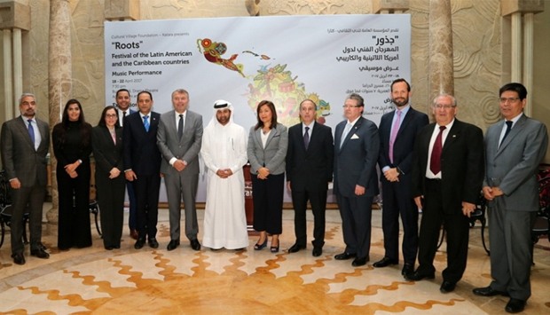 Diplomats from the Latin American and Caribbean countries with Katara's Dr al-Sulaiti after announcing the festival.